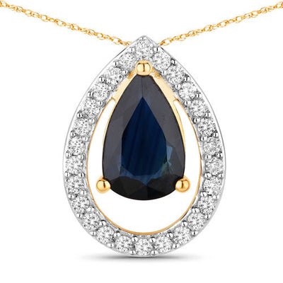 1.15 Carat Blue Sapphire & Diamond 14K Yellow Gold Pendant