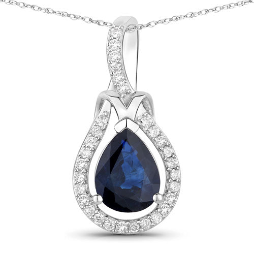 Pendentif en or blanc 14K avec saphir bleu de 1,48 carat et diamants