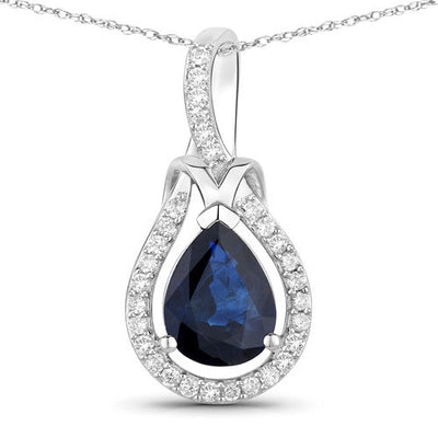 Pendentif en or blanc 14K avec saphir bleu de 1,48 carat et diamants