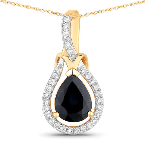 1.48 Carat Blue Sapphire and Diamond 14K Yellow Gold Pendant