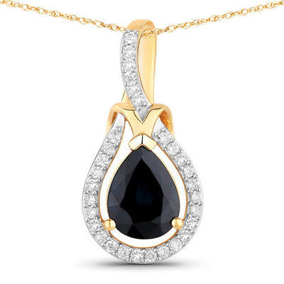 1.48 Carat Blue Sapphire and Diamond 14K Yellow Gold Pendant