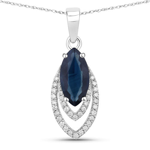 Pendentif en or blanc 14K avec saphir bleu et diamants de 1,42 carat