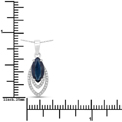 Pendentif en or blanc 14K avec saphir bleu et diamants de 1,42 carat