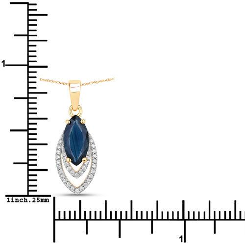 1.42 Carat Blue Sapphire & White Diamond 14K Yellow Gold Pendant