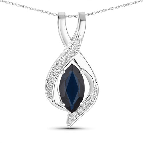 2.27 Carat Genuine Blue Sapphire and White Diamond Pendant in 14K White Gold