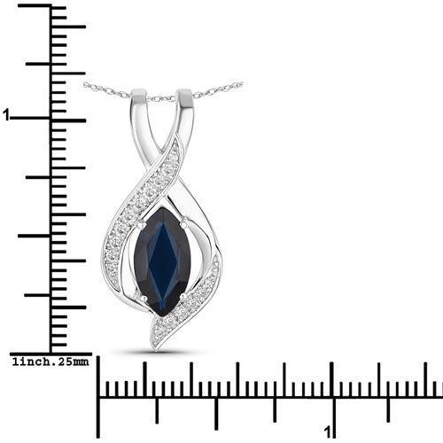 2.27 Carat Genuine Blue Sapphire and White Diamond Pendant in 14K White Gold