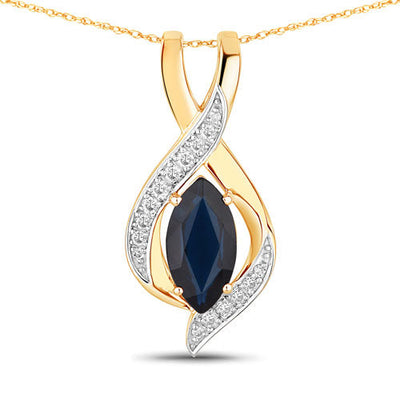 2.27 Carat Blue Sapphire & Diamond 14K Yellow Gold Pendant