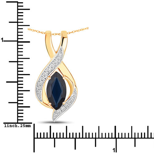 Pendentif en or jaune 14K avec saphir bleu de 2,27 carats et diamants