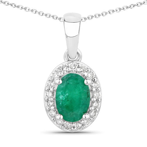 Pendentif en émeraude zambienne de 0,89 carat et diamant cultivé en laboratoire en argent sterling