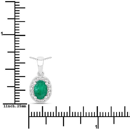 Pendentif en émeraude zambienne de 0,89 carat et diamant cultivé en laboratoire en argent sterling