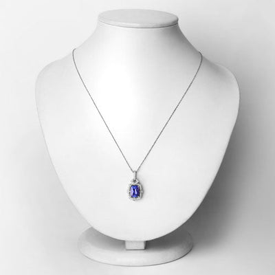 2.46 Carat Genuine Tanzanite and White Diamond Pendant in 14K White Gold