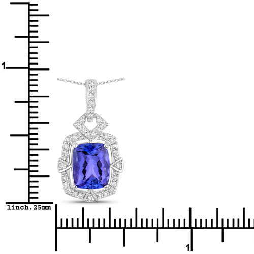 2.46 Carat Genuine Tanzanite and White Diamond Pendant in 14K White Gold