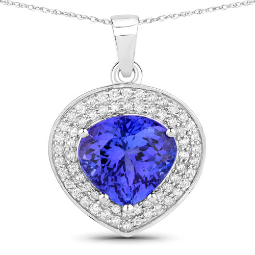 4.17 Carat Genuine Tanzanite and White Diamond Pendant in 14K White Gold