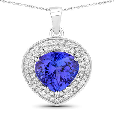 4.17 Carat Genuine Tanzanite and White Diamond Pendant in 14K White Gold