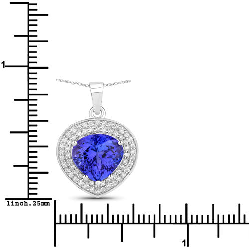 4.17 Carat Genuine Tanzanite and White Diamond Pendant in 14K White Gold