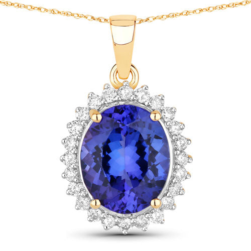 4.68 Carat Genuine Tanzanite and Diamond 14K Yellow Gold Pendant