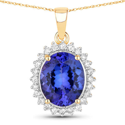 4.68 Carat Genuine Tanzanite and Diamond 14K Yellow Gold Pendant