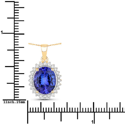 4.68 Carat Genuine Tanzanite and Diamond 14K Yellow Gold Pendant