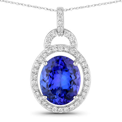 4.06 Carat Genuine Tanzanite and White Diamond Pendant in 14K White Gold