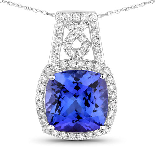 4.30 Carat Genuine Tanzanite and White Diamond Pendant in 14K White Gold