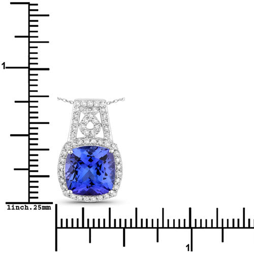 4.30 Carat Genuine Tanzanite and White Diamond Pendant in 14K White Gold