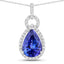 3.49 Carat Genuine Tanzanite and White Diamond Pendant in 14K White Gold