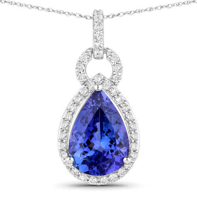 Pendentif en Tanzanite et Diamant Blanc de 3,49 Carats en Or Blanc 14K