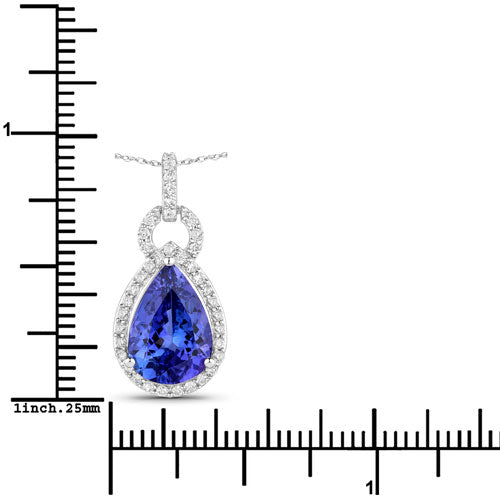 3.49 Carat Genuine Tanzanite and White Diamond Pendant in 14K White Gold