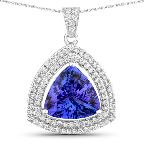 Pendentif en Tanzanite et Diamants Blancs de 3,93 Carats en Or Blanc 14K