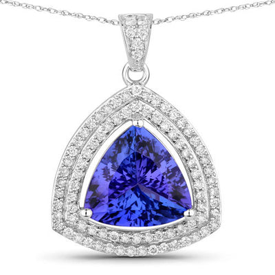3.93 Carat Genuine Tanzanite and White Diamond Pendant in 14K White Gold