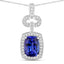 2.62 Carat Genuine Tanzanite and White Diamond Pendant in 14K White Gold
