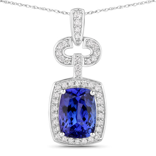 2.62 Carat Genuine Tanzanite and White Diamond Pendant in 14K White Gold