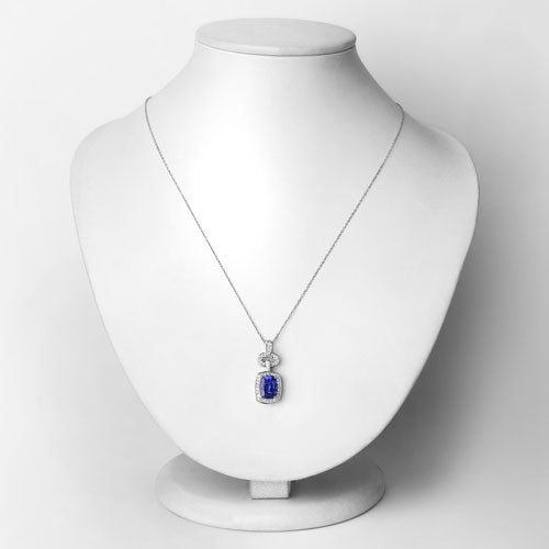 2.62 Carat Genuine Tanzanite and White Diamond Pendant in 14K White Gold