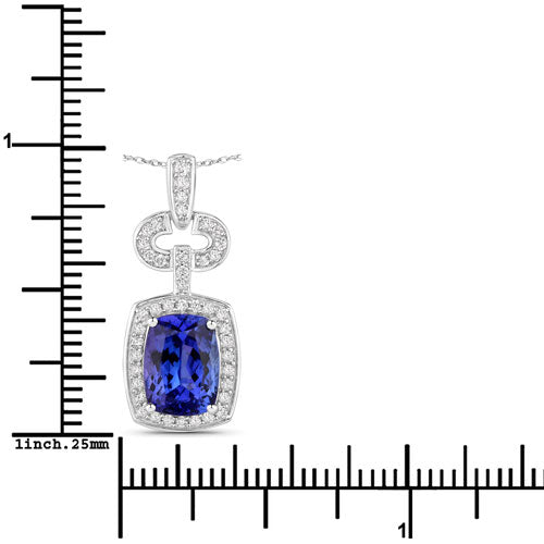 2.62 Carat Genuine Tanzanite and White Diamond Pendant in 14K White Gold