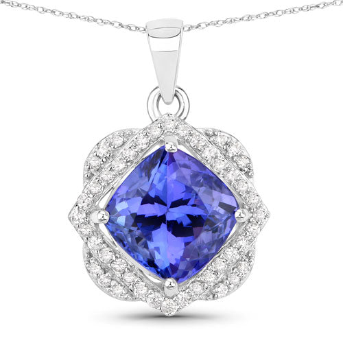 Pendentif en Tanzanite et Diamant de 3,14 Carats en Or Blanc 14 Carats
