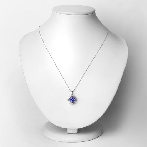 Pendentif en Tanzanite et Diamant de 3,14 Carats en Or Blanc 14 Carats