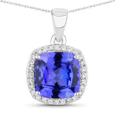 2.65 Carat Genuine Tanzanite and White Diamond Pendant in 14K White Gold