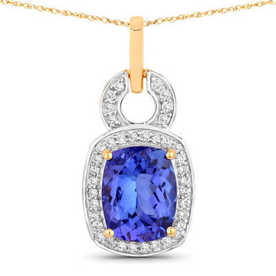 Pendentif en or jaune 14K avec tanzanite et diamant de 2,23 carats