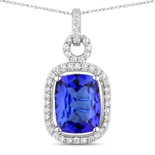 Pendentif en or blanc 14K avec tanzanite et diamants de 2,25 carats