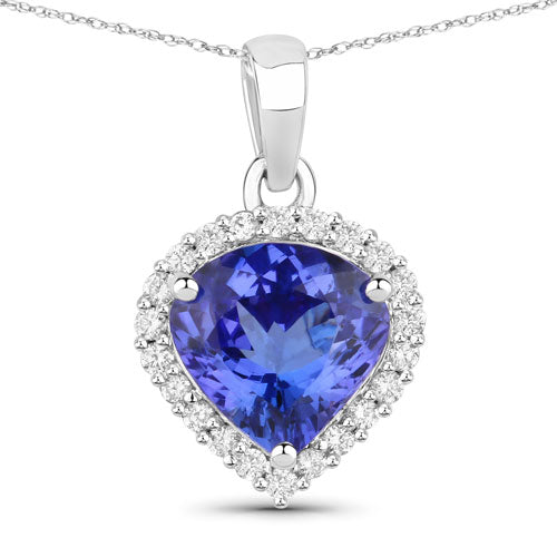 Pendentif en tanzanite véritable de 2,53 carats et diamants blancs en or blanc 14K