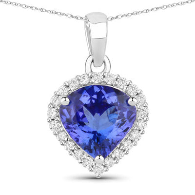 Pendentif en tanzanite véritable de 2,53 carats et diamants blancs en or blanc 14K