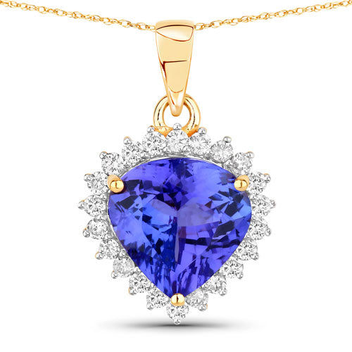 2.66 Carat Genuine Tanzanite & Diamond 14K Yellow Gold Pendant