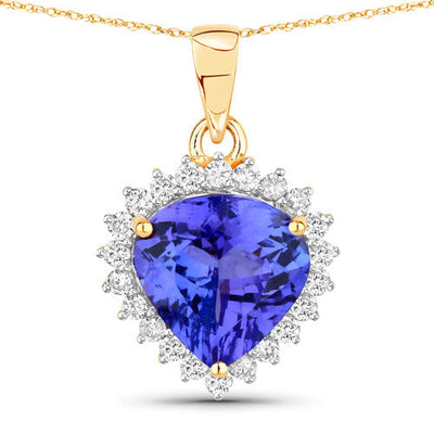 Pendentif en or jaune 14K avec tanzanite et diamant de 2,66 carats