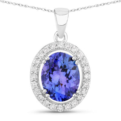 Pendentif en Tanzanite et Diamants Blancs de 3,21 Carats en Or Blanc 14K