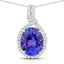3.21 Carat Genuine Tanzanite and White Diamond Pendant in 14K White Gold