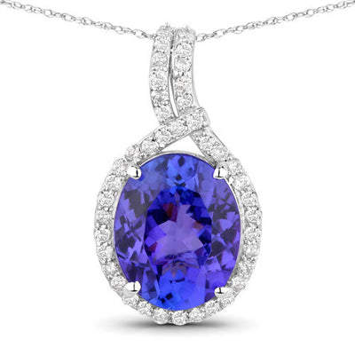 Pendentif en Tanzanite et Diamant de 3,21 Carats en Or Blanc 14K
