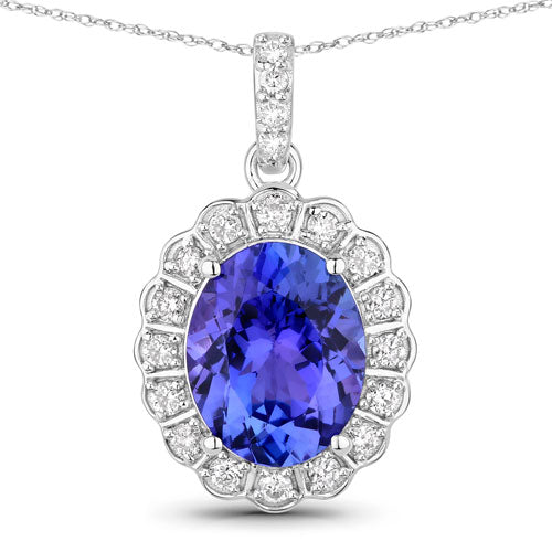 Pendentif en Tanzanite et Diamant de 2,93 Carats en Or Blanc 14K