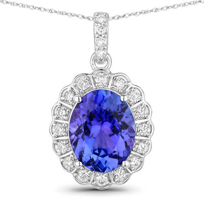 Pendentif en Tanzanite et Diamant de 2,93 Carats en Or Blanc 14K