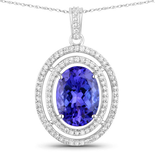 4.90 Carat Genuine Tanzanite and White Diamond Pendant in 14K White Gold