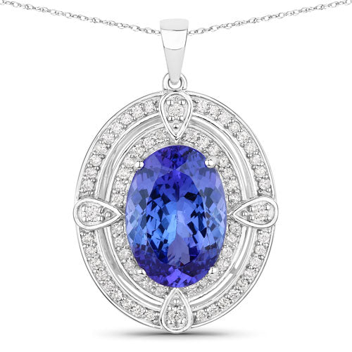 5.91 Carat Genuine Tanzanite and White Diamond Pendant in 14K White Gold
